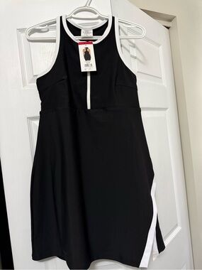 Black Sleeveless Mini Dress with White Contrast Trim